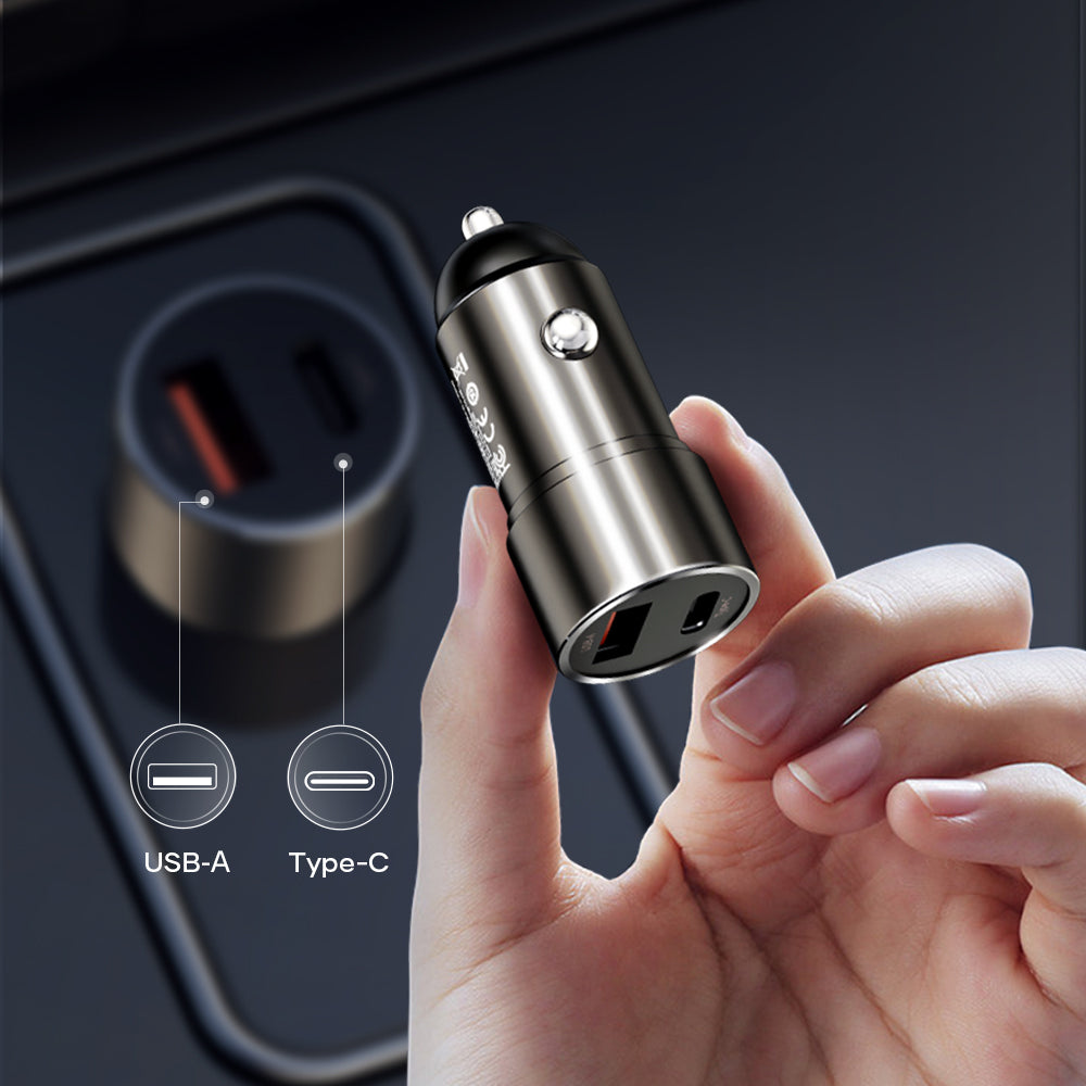 Rock – Заряден адаптер – закола – H20 USB + Type-C 15W 3A – Тъмно сив