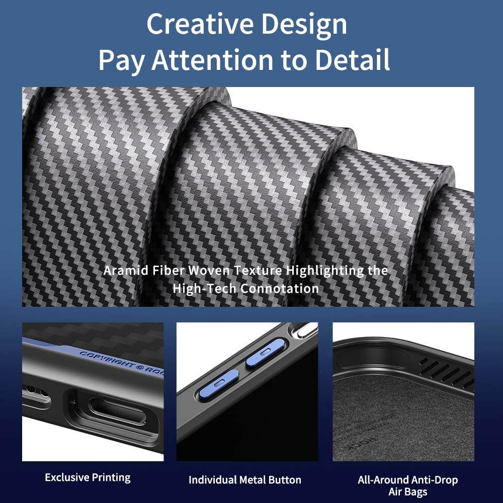 Rock – Kevlar Series Aramid Fiber Magnetic – iPhone 15 – Черен