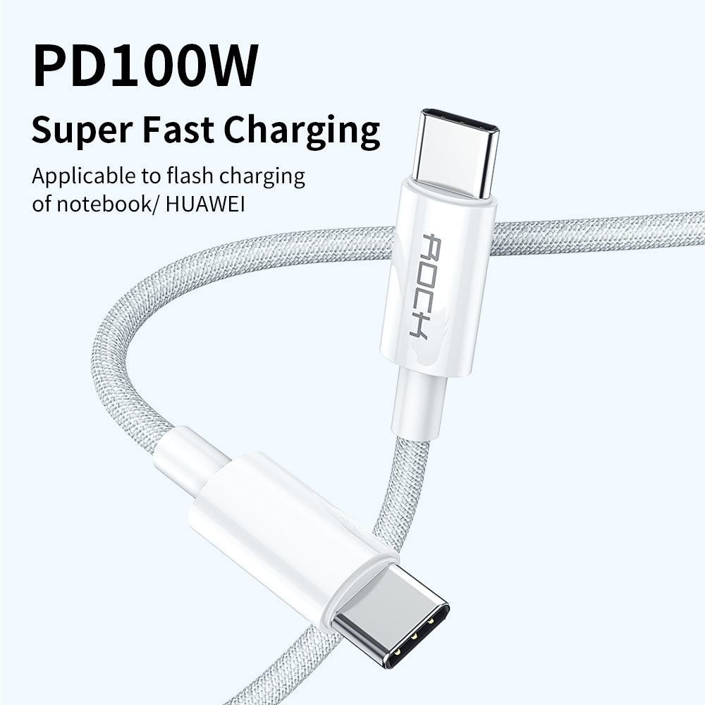 Rock – Кабел R6 – Type-C към Type-C PD 100W 5A 2m. – Бял