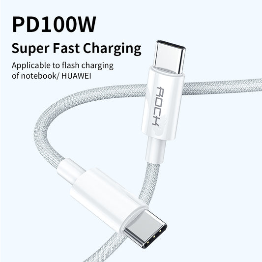 Rock – Кабел R6 – Type-C към Type-C PD 100W 5A 2m. – Бял