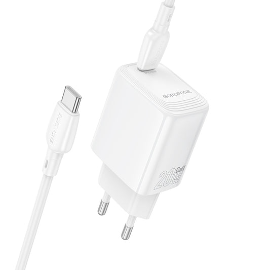 Borofone – Заряден адаптер – BN26 Fuente Type-C PD 20W – Кабел Type-C към Type-C – Бял
