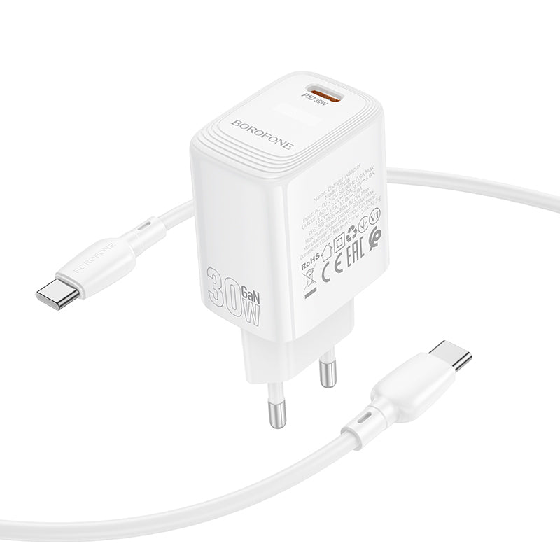 Borofone – Заряден адаптер – BN28 Fuente Type-C PD 30W – Кабел Type-C na Type-C – Бял