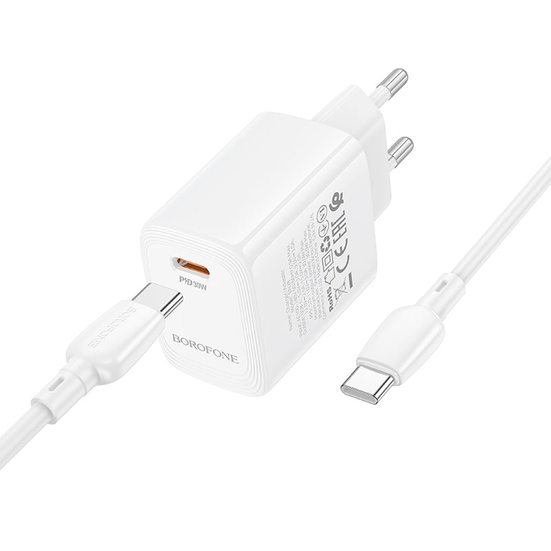 Borofone – Заряден адаптер – BN28 Fuente Type-C PD 30W – Кабел Type-C na Type-C – Бял