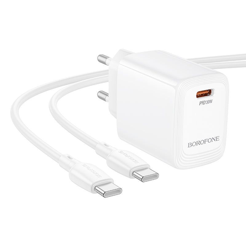 Borofone – Заряден адаптер – BN28 Fuente Type-C PD 30W – Кабел Type-C na Type-C – Бял