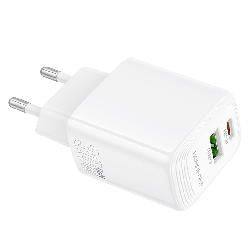 Borofone – Заряден адаптер – BN29 Fuente USB + Type-C QC 3.0 PD 30W – Бял