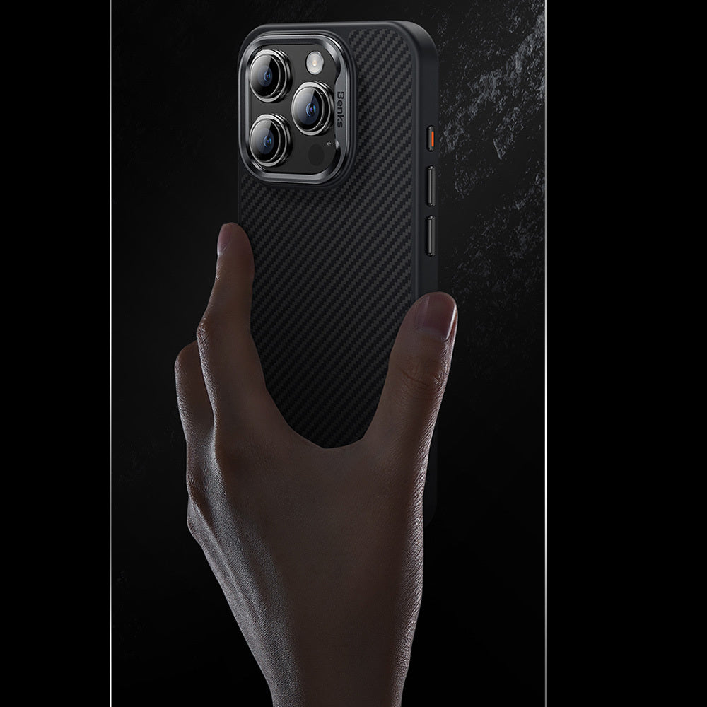 Benks – Калъф Magnetic Hybrid Armor Pro Kevlar Metal Frame 600D – iPhone 15 Pro Max – Черен