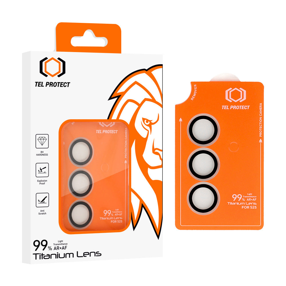 Закален Стъклен протектор – Tel Protect Titanium Lens 99% AR (3 обектива) – Samsung Galaxy S25 – Прозрачен