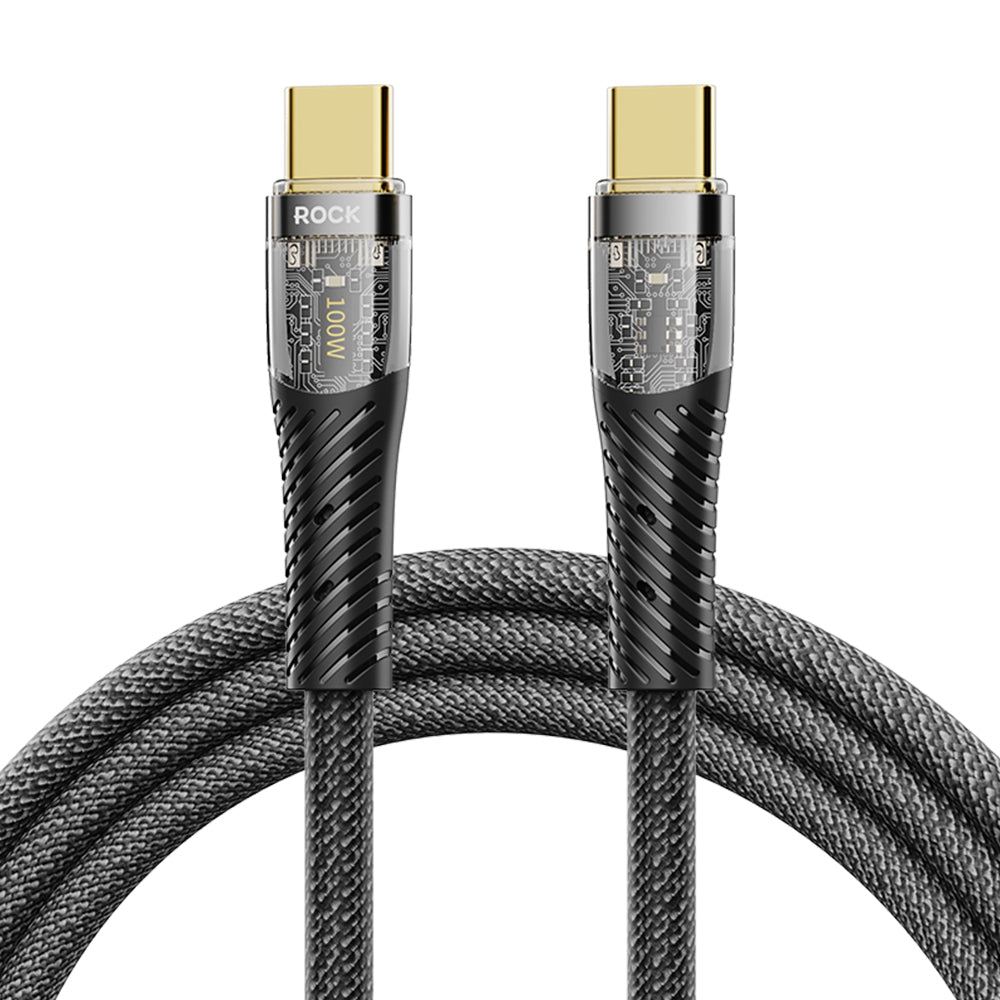 Rock – Кабел Z21 – Pleciony – Type-C към Type-C Pd 100W 6A 1,2 m. – Черен