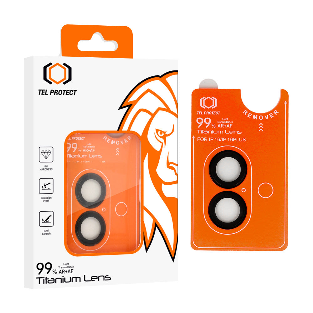 Закален Стъклен протектор – Tel Protect Titanium Lens 99% AR – за камерите (2 обектива)– iPhone 17 – Черен