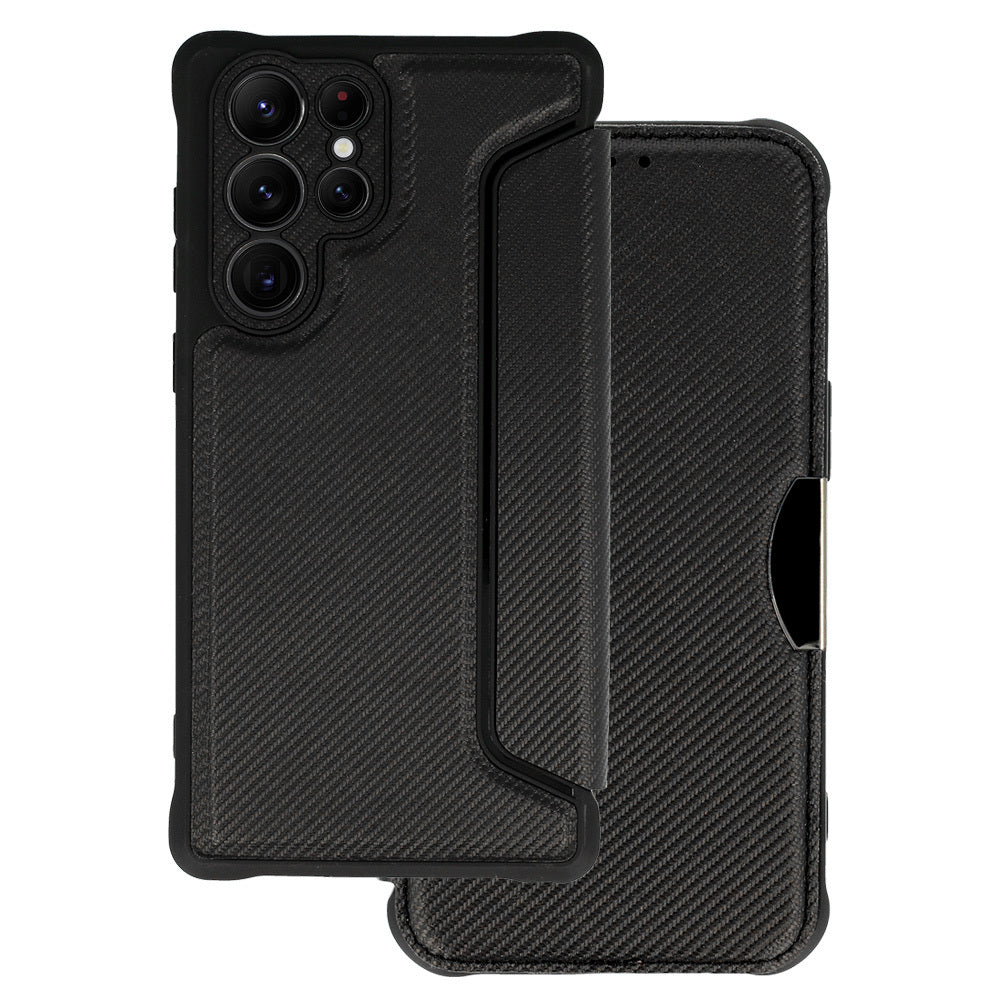 Калъф тефтер–   Razor Carbon Book – Samsung Galaxy S22 Ultra – Черен