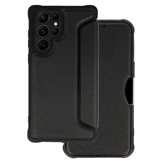 Калъф тефтер–   Razor Carbon Book – Samsung Galaxy S22 Ultra – Черен