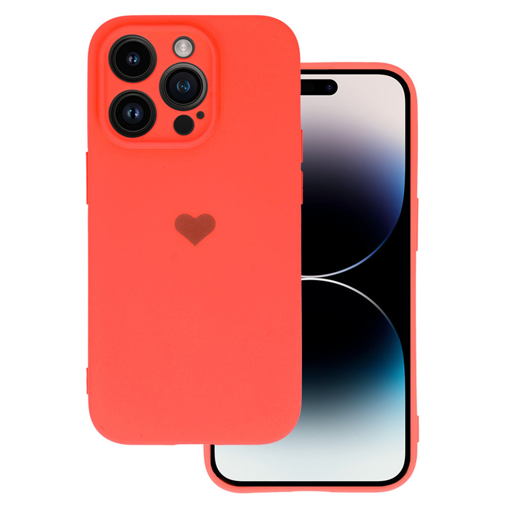 Калъф силикон – Vennus Silicone Heart Case – iPhone 14 Pro – Коралов