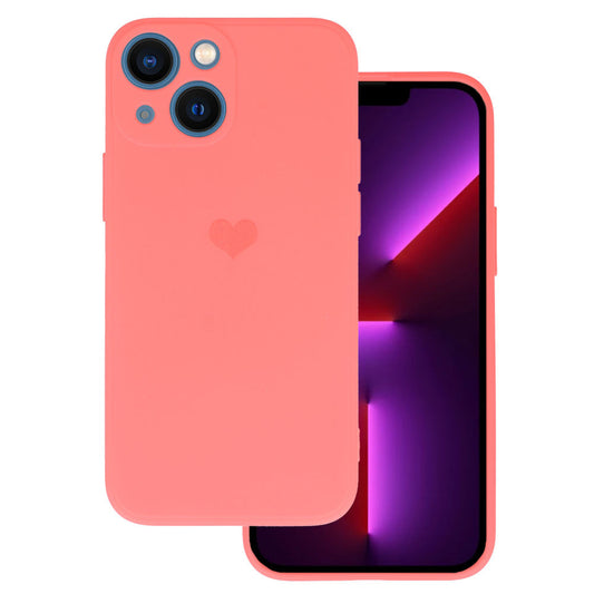Калъф силикон – Vennus Silicone Heart Case – iPhone 14 Plus – Коралов