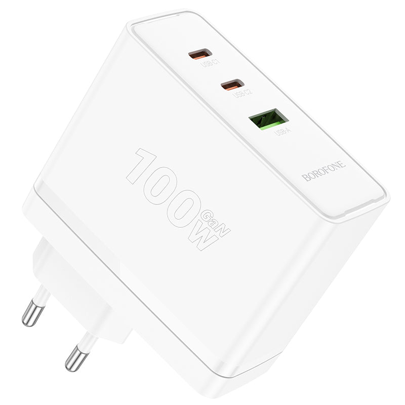 Borofone – Заряден адаптер –  BN11 Imperial USB + 2xType-C QC 3.0 PD 100W – Бял