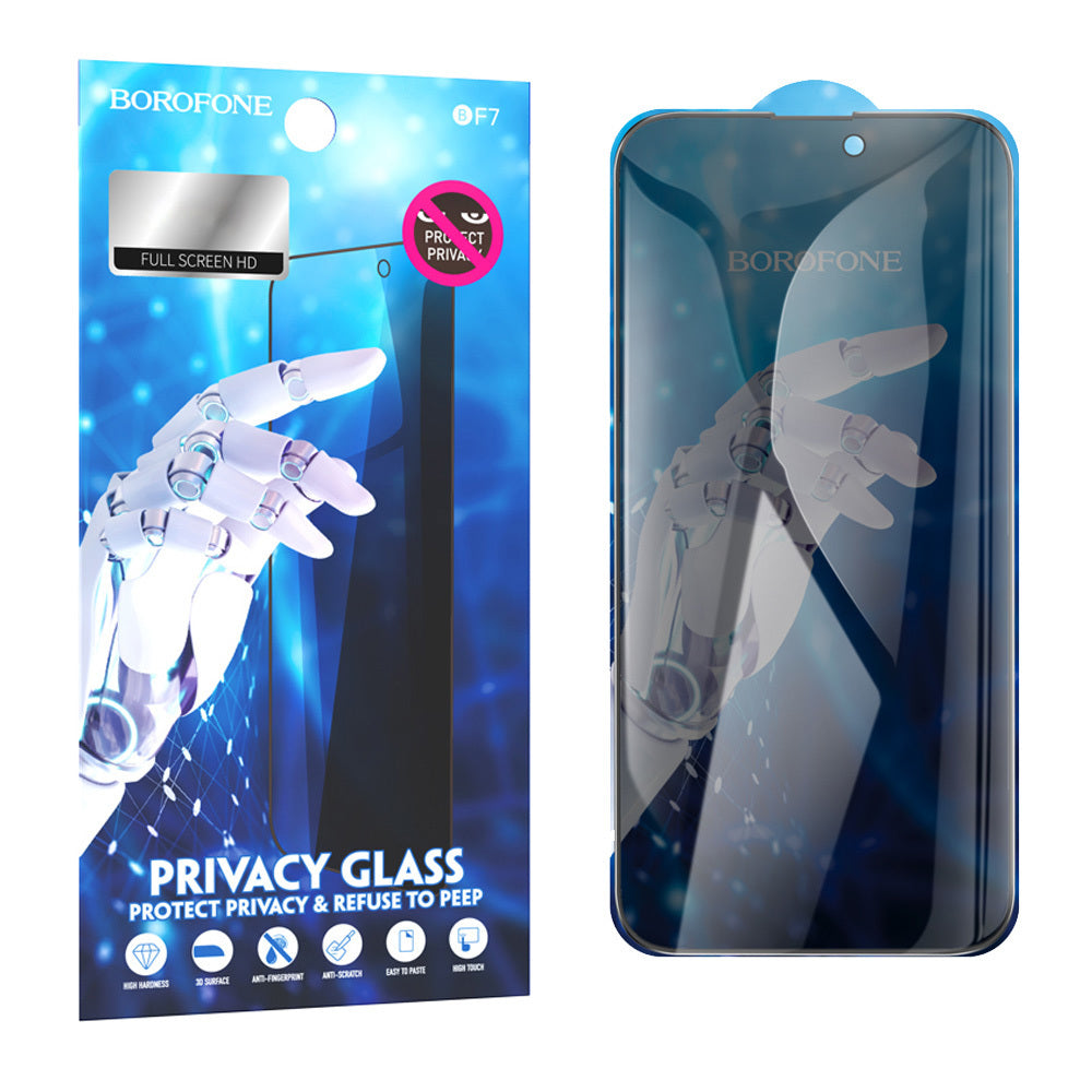Borofone – Закален Стъклен протектор – BF7 Diamond Armor Full Screen – Anti spy   – iPhone 15 Pro Max