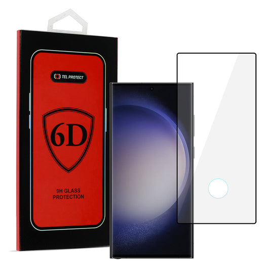 Закален Стъклен протектор – Full Glue 6D с изрез за четеца – Samsung Galaxy S23 ULTRA – Черен