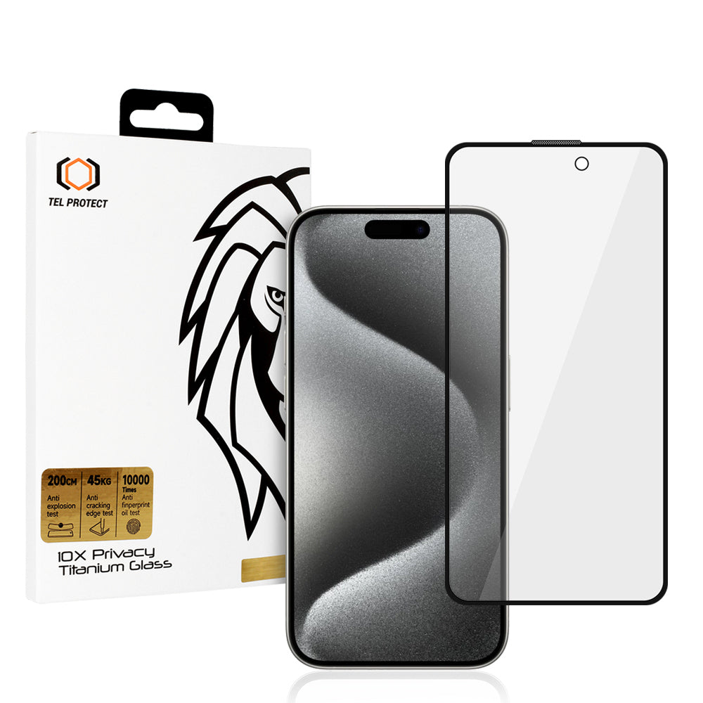 Закален Стъклен протектор 10X Privacy Titanium Max – iPhone 15 Pro Max