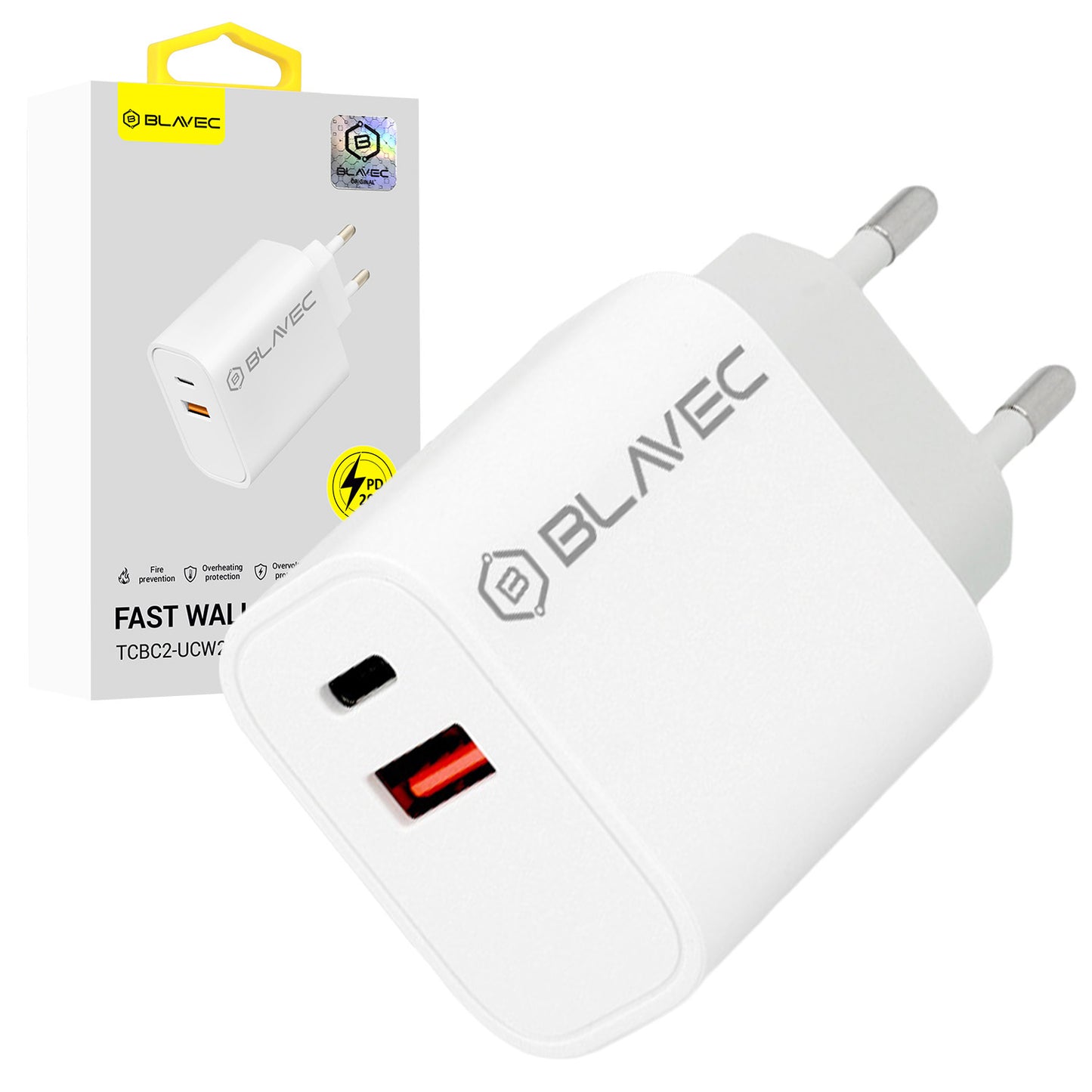Blavec – Заряден адаптер – BC2 USB + Type-C QC 3.0 PD 20W (TCBC2 UCW20) – Бяло