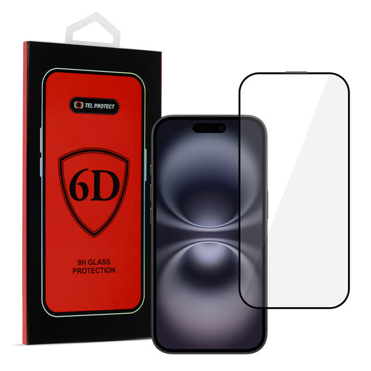 Закален Стъклен протектор – Tel Protect Full Glue 6D – iPhone 16 – Черен