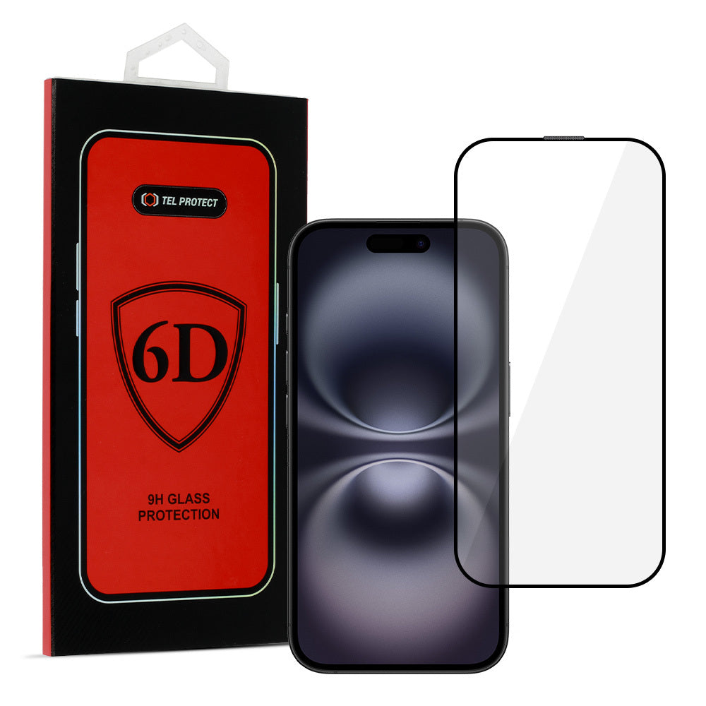 Закален Стъклен протектор – Tel Protect Full Glue 6D – iPhone 16 PLUS – Черен