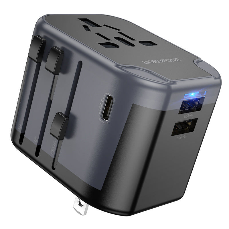 Blavec – Заряден адаптер – универсален – Bac12 2Xusb + Type-C –USA, UK, EU, AU– Черен