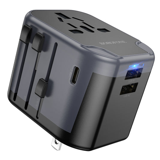 Blavec – Заряден адаптер – универсален – Bac12 2Xusb + Type-C –USA, UK, EU, AU– Черен