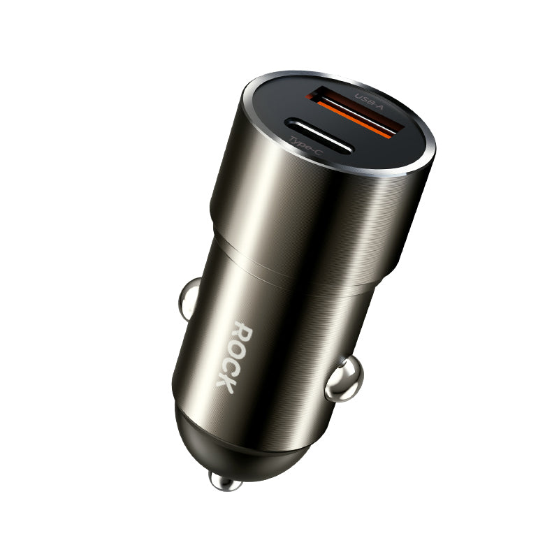 Rock – Заряден адаптер – закола – H20 USB + Type-C 15W 3A – Тъмно сив