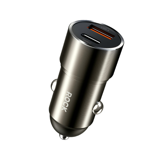 Rock – Заряден адаптер – закола – H20 USB + Type-C 15W 3A – Тъмно сив