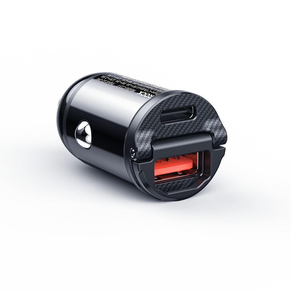 Rock – Зарядно Авто H18 Mini USB + Type-C 30W 3A – Черен