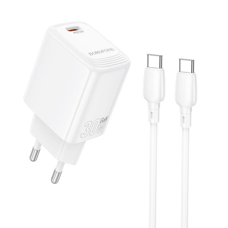 Borofone – Заряден адаптер – BN28 Fuente Type-C PD 30W – Кабел Type-C na Type-C – Бял