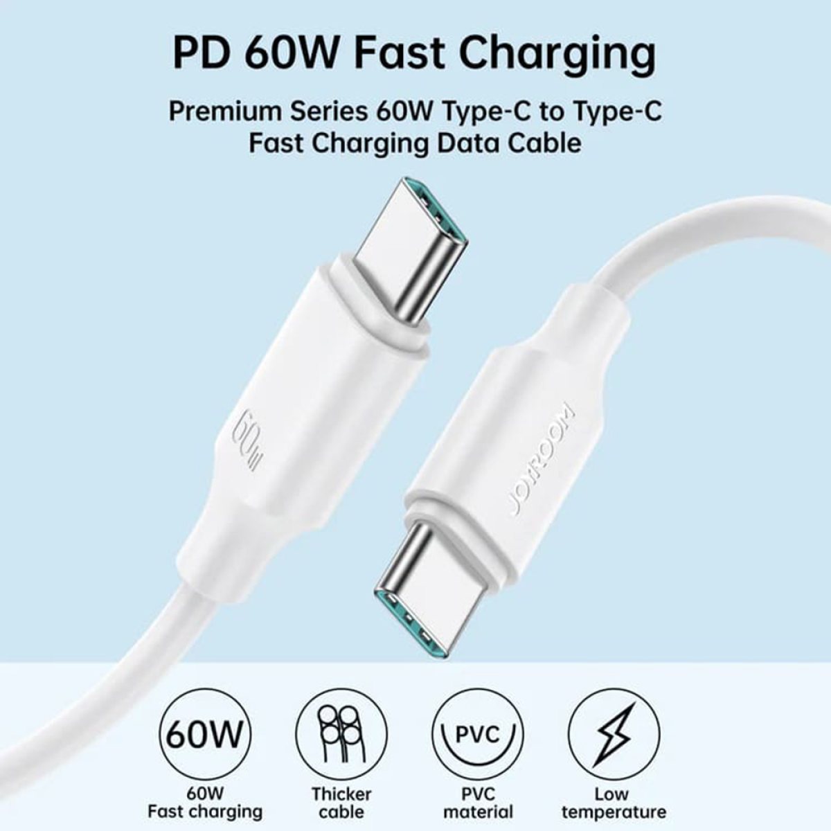 JoyRoom - Data Cable Long-Lasting Series (S-CC060A9) - Type-C to Type-C, Fast Charging 60W, 2m - White